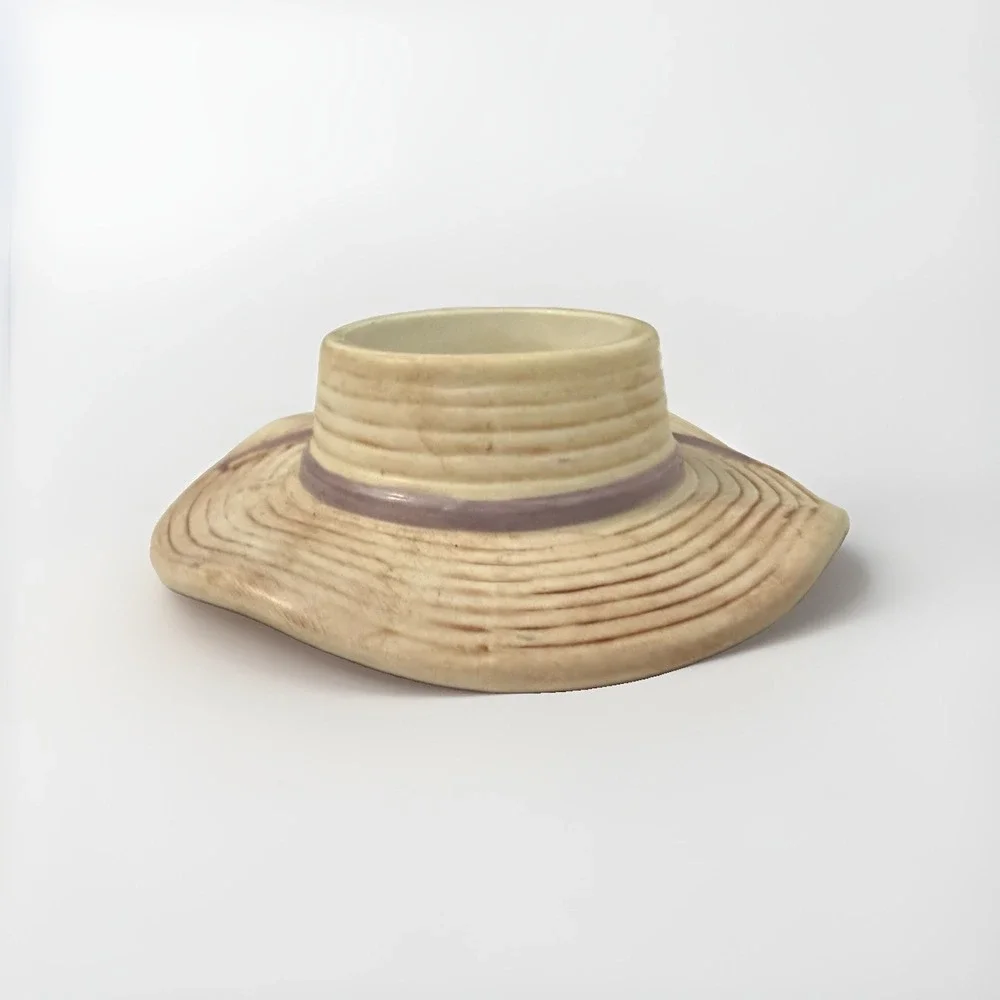 1980's Spring Floral Hat Decorative Candle Holder Ceramic READ